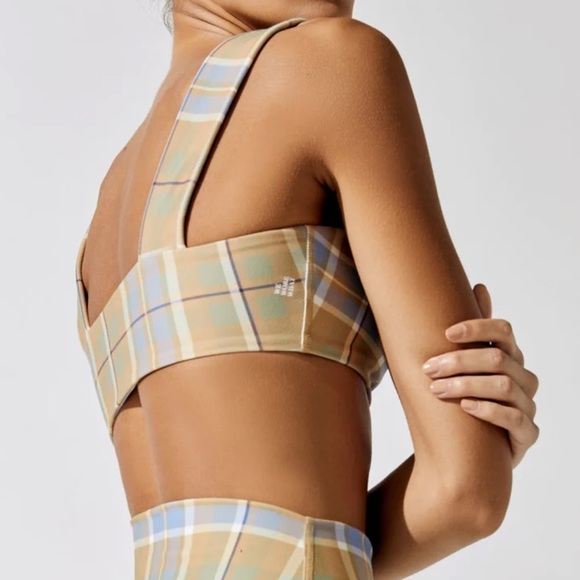 NWT WeWoreWhat Plaid Square Neck Bra Top Tan/Blue - Picture 3 of 7